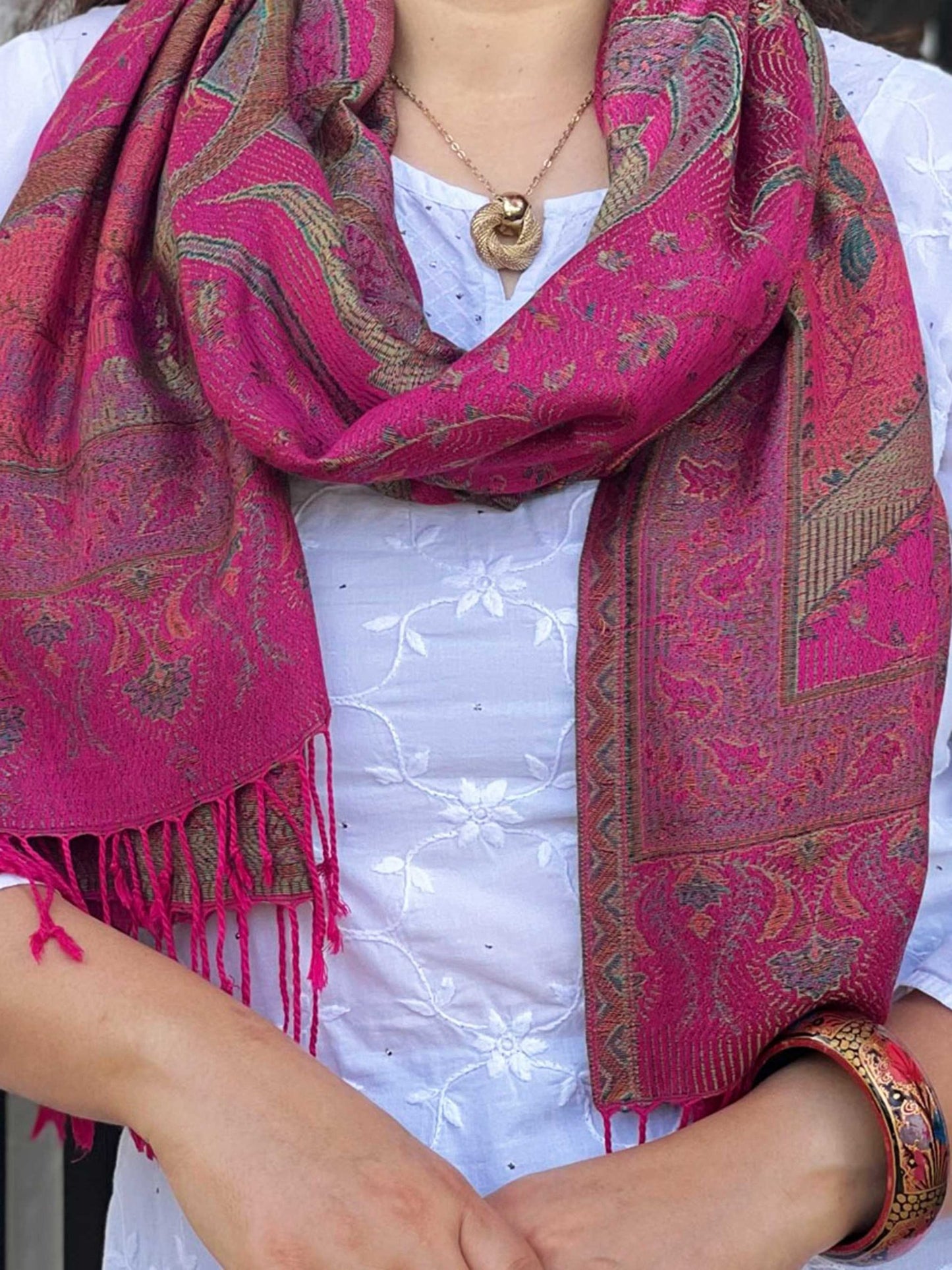 Fuchsia Jamawar Pashmina Scarf