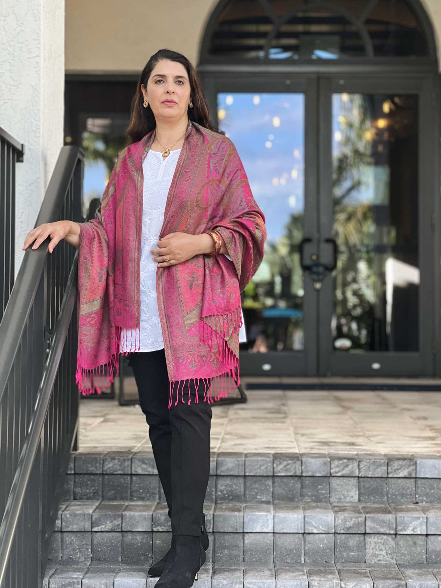 Fuchsia Jamawar Pashmina Scarf