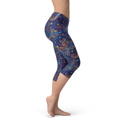 🦋 Enchanting Paisley Butterfly Capri Leggings - Flutter into Fitness! 🌸