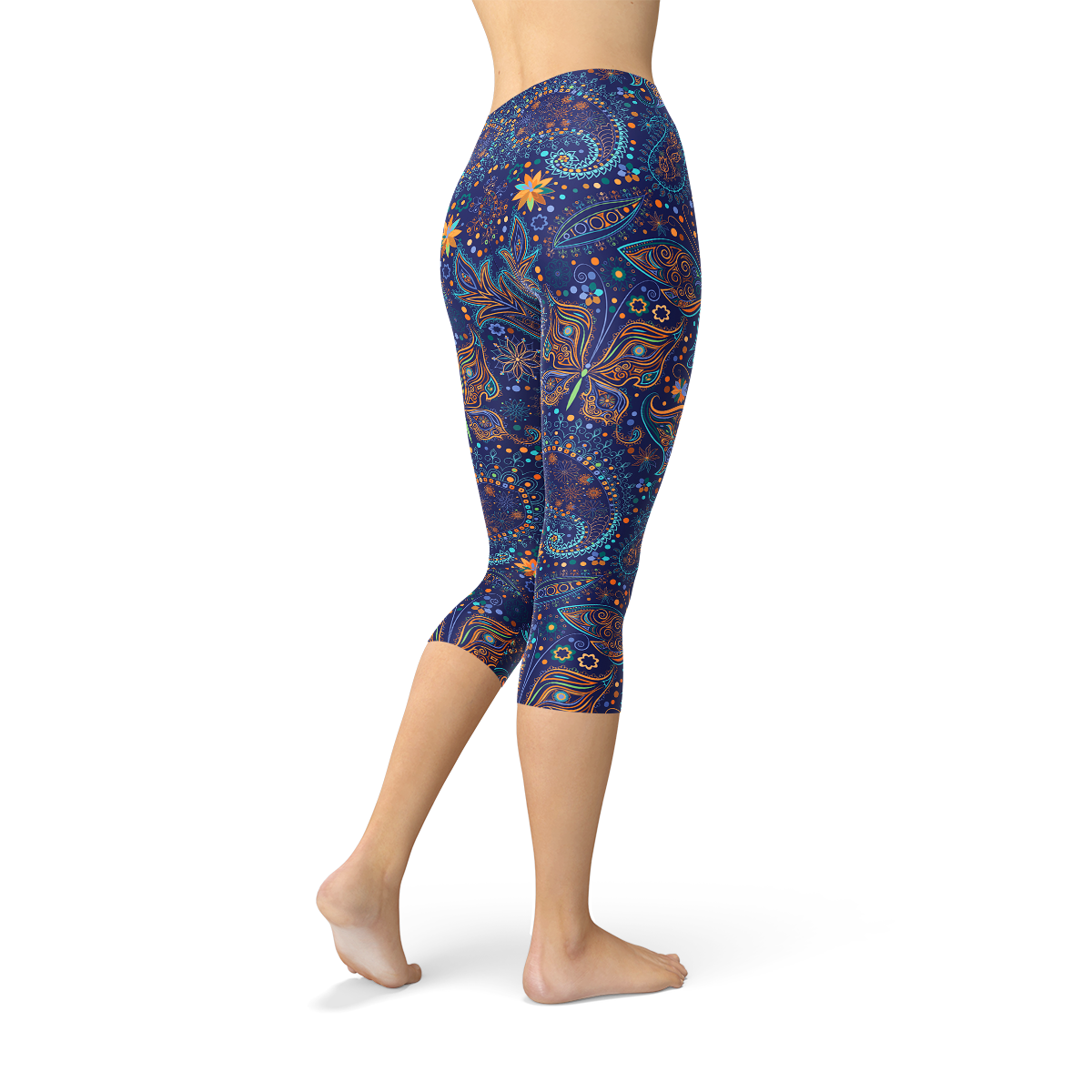 🦋 Enchanting Paisley Butterfly Capri Leggings - Flutter into Fitness! 🌸