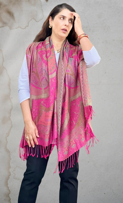 Fuchsia Jamawar Pashmina Scarf