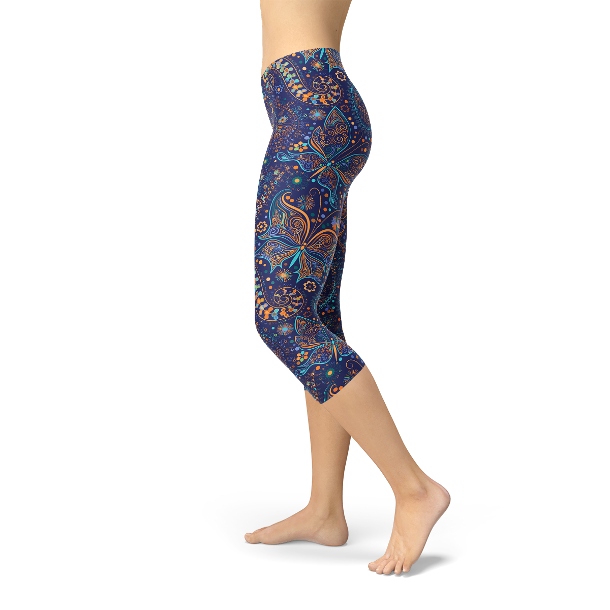 🦋 Enchanting Paisley Butterfly Capri Leggings - Flutter into Fitness! 🌸