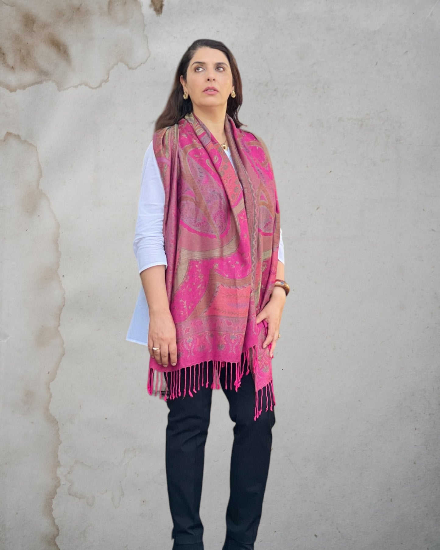 Fuchsia Jamawar Pashmina Scarf